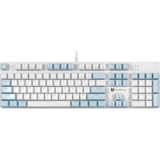 Qisan Wired Mechanical Gaming Keyboard Ice Blue LED Backlit Brown Switch Full Size 104 Keys US Layout Blue and White