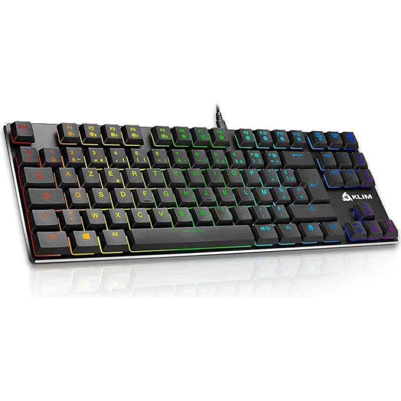 KLIM Dash TKL Mechanical Keyboard with Red Switches for Professional Users and Gamers - AZERTY - Compact TKL Keyboard without Number Pad + RGB Colours and Durable Metal Frame