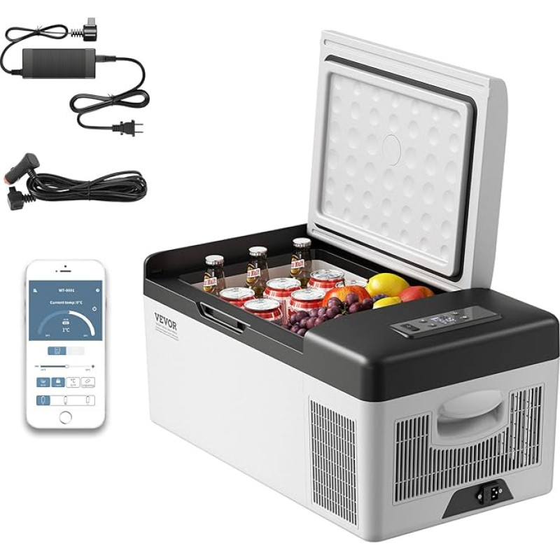 VEVOR Portable Freezer Mini Fridge Electric Cool Box, Car Cool Box, 15 L, 98 x 320 x 260 mm, Electric Cool Box, 20 ℃ ~ 10 °C, Compressor Cool Box, Car, Truck, Boat, Motorhome, Camping