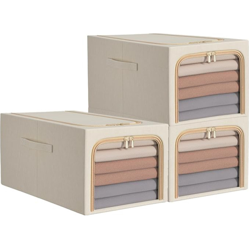 Hivexagon 55L Clothes Storage Bag Stackable Metal Frame Thick Oxford Fabric Protect Against Moisture Dust Double Opening Zip for Clothes Toys Leaves Blankets (Set 3)