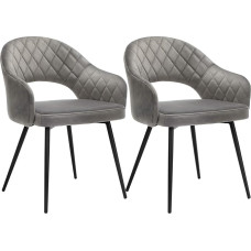 SONGMICS Velvet Dining Room Chairs, Set of 2, Modern Kitchen Chairs, Padded Velvet Chair with Armrests, Metal Legs, Elegant Design, Dining Room, Living Room, Bedroom, Kitchen, Grey LDC82GY02