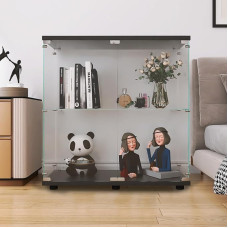 LFT HUIMEI2Y Curio Glass Display Cabinet, 2 Tier with Double Door, Quick Installation in 30 Minutes, 5mm Tempered Glass, Floor Standing Bookcase for Bedroom, Living Room, 83.3 x 80.5 x 36.6 cm