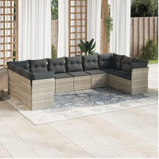 Homgoday Garden Furniture Set 10 Pieces with Cushions Light Grey Poly Rattan Furniture Decor Set Sofa Bed Living Room Couch Modern Set for Outdoor Garden Sofas Model 3218202