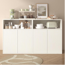 Zepneiy Sideboard, 140 x 35 x 90 cm, Storage Cabinet with Two Magnetic Doors, Freestanding Wooden Cabinet, Kitchen, Home, Living Room, White