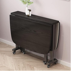 Klappbarer Esstisch mit Feststellrädern, Ausziehbarer Holztisch, Platzsparender Drop-Leaf-Design, runde Kanten, perfekt für kleine Räume (Schwarz, 100 x 60 cm)