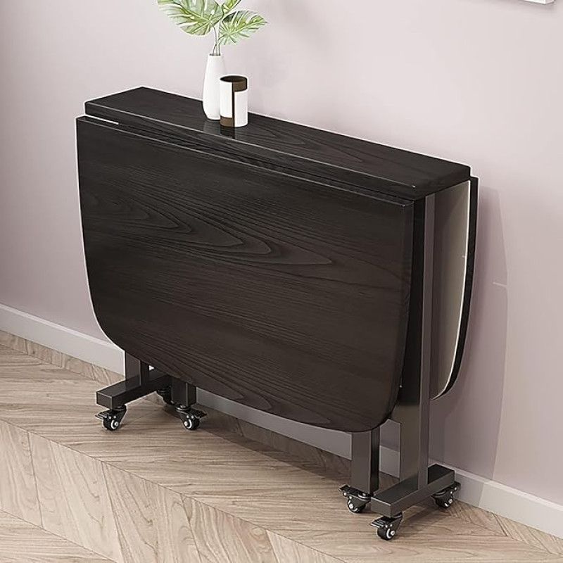 Klappbarer Esstisch mit Feststellrädern, Ausziehbarer Holztisch, Platzsparender Drop-Leaf-Design, runde Kanten, perfekt für kleine Räume (Schwarz, 100 x 60 cm)