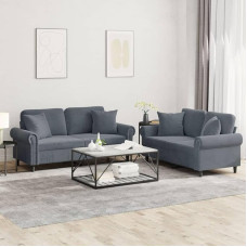 Brokky 2-TLG. Sofagarnitur mit Kissen Sofa Wohnzimmer Sitzgruppe Wohnzimmer Sofa Set Sofas FüR Wohnzimmer Dunkelgrau Samt / 3202231
