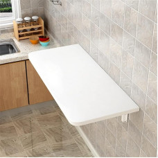 White Wall Mounted Folding Table for Kitchen & Breakfast Bar, Space Saving Drop-Leaf Dining Table, Small Home Office Desk, Wooden Garden Furniture