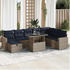Rantry 9-TLG. Garten-Sofagarnitur mit Kissen Braun Poly Rattan Akazie Gartenlounge Model3327841