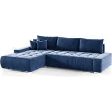 Selsey Magliano L Corner Sofa with Sleep Function, Velour Cover, Dark Blue, Water-Repellent, Left Side