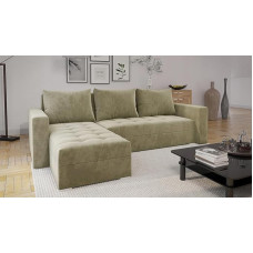 MODERNO FORSET Corner Sofa with Sleep Function and Bed Box, Sofa with 3 Seats and Robust Cover, L-Shape Universal Sofa Bed, Modern Couch, 235 x 145 x 86 cm, Beige Corner