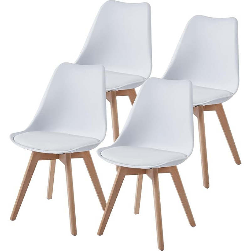 TEENO Dining Room Chairs Set Wooden Legs Vintage Office Chair Solid Beech Cushion Seat (4, White)