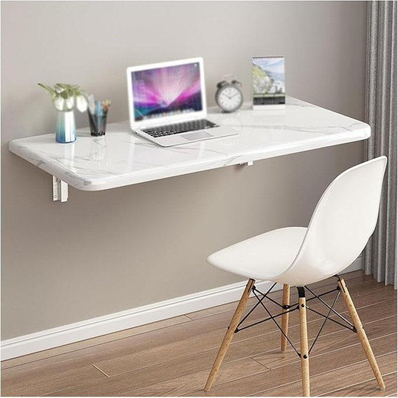 Wall Mounted Folding Desk Shelf Space Saving Multi Purpose for Home Office Balcony Bedroom Bathroom Kitchen White Stone Design (120x40cm)