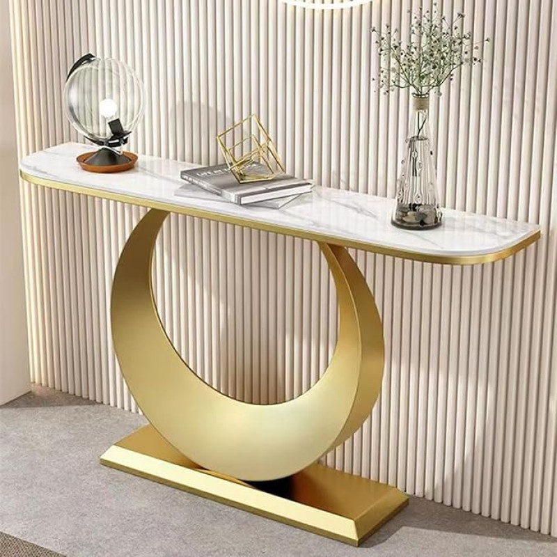 HARELA Narrow Console Table, Modern Sofa Table, Simple Sofa Table, for Entrance, Hallway, Entrance, Living Room, Sturdy Metal Frame & Easy Assembly (Gold A, 120 cm / 47.2 inches)