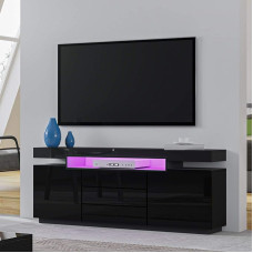 Chest of Drawers with 3 Drawers and 2 Doors, 160 cm, LED Sideboard, Buffet Cabinet, Display Cabinet, Multi-Purpose Cabinet, TV Cabinet for Hallway, Bedroom, Living Room (Black)