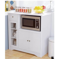 HOMCOM Microwave Cabinet, Kitchen Cabinet with 2 Cabinets and Drawer, Sideboard Storage Cabinet, Chest of Drawers, Multifunctional Cabinet for Dining Room, Tilt Protection, White, 90 x 40 x 82 cm