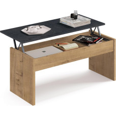 Muebles Pitarch Height-adjustable coffee table, living room coffee table, dining room side table, oak gold, 47 x 100 x 50 cm (closed) 58 x 100 x 50 cm (open), low table for sofa, model Oslo