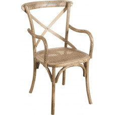 Biscottini Holzsthul with Armrests 50 x 43 x 89 cm Solid Ash and Rattan Seat Dining Room Chairs Made of Weathered Wood Vintage Chairs Made in Italy