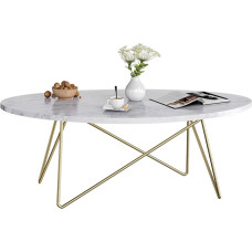 FirFurd Coffee Table Marble Look Side Table Gold Sofa Table Oval Coffee Table for Living Room Bedroom 120 x 60 x 41 cm