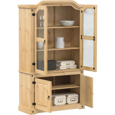 Willood Corona Showcase 103.5 x 42 x 180 cm, Display Cabinet with Glass Doors, Metal Handles, Glass Display Case for Living Room, Tall Cabinet, Bookcase, Solid Pine Wood