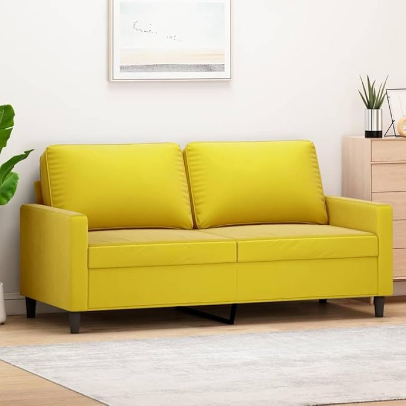 Snsowed 359205 2-Seater Sofa, Yellow, 140 cm, Velvet, Lounge Sofa, Sofas & Couches, Relaxing Sofa, Couch for Living Room