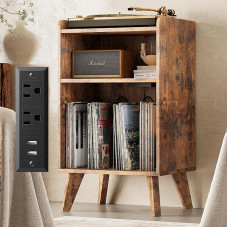 astimey Beistelltisch mit Ladestation für Wohnzimmer, Schlafzimmer, Braun