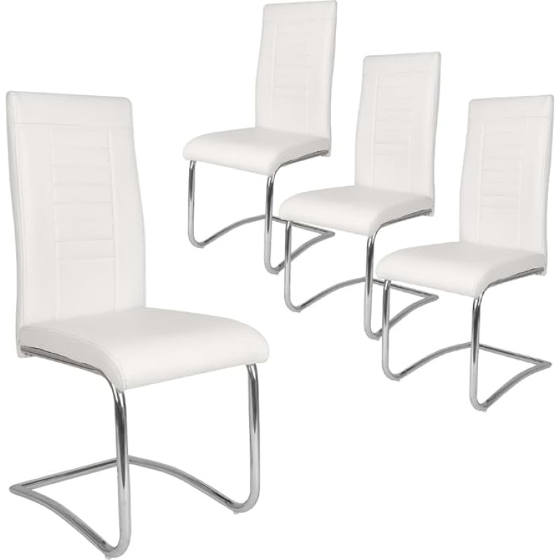 Mingone Set of 4 Swing Chairs, Cantilever Dining Room Chairs with High Backrest, Kitchen Chairs, Faux Leather with Chrome-Plated Legs, Retro for Living Room, Conference Room, White