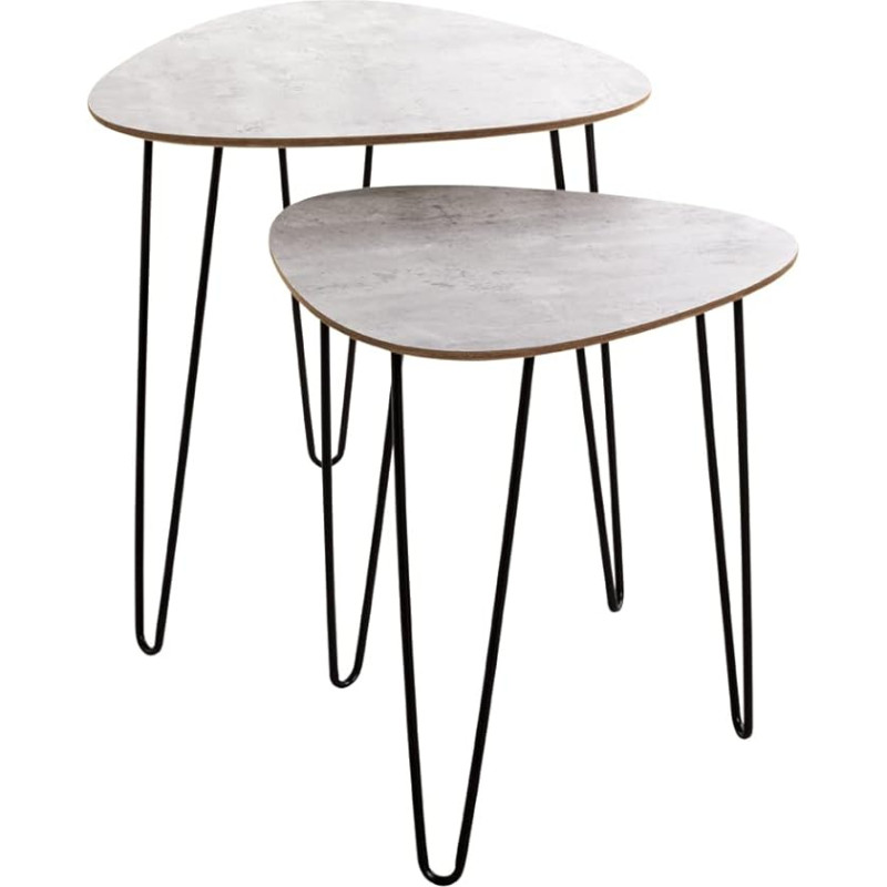 HAKU Möbel Side Table Set of 2 Concrete Look Black MDF Metal Dimensions W 40/48 cm x H 43/48 cm x D 40/48 cm Style: Modern