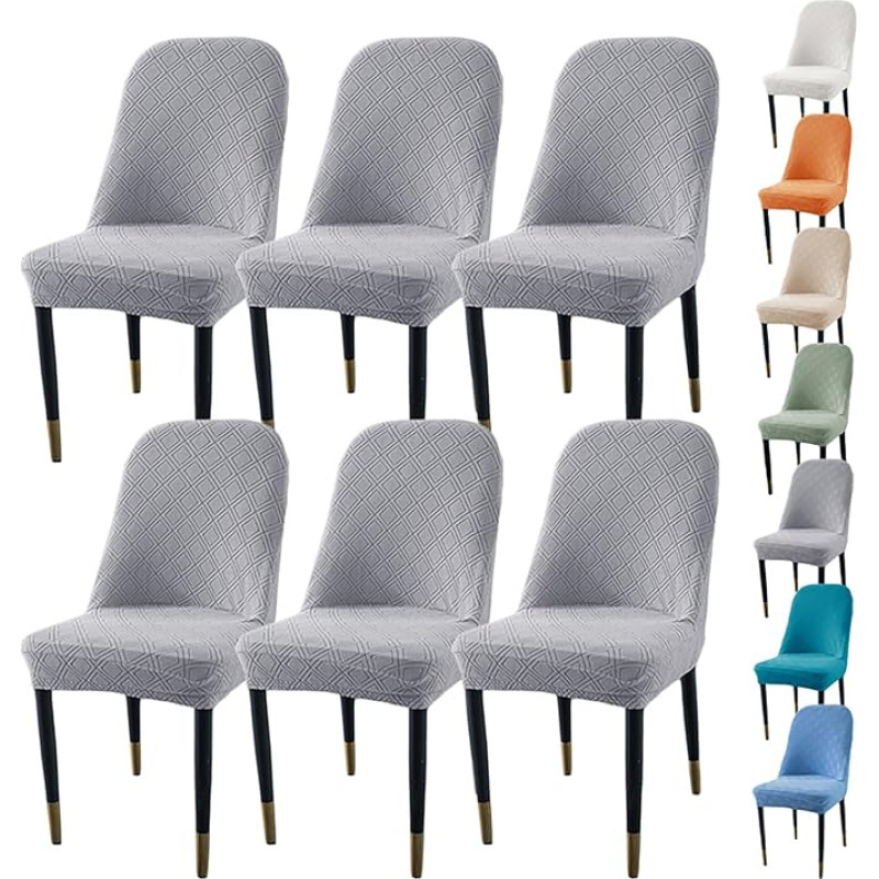 ouxei Dicker Jacquard-Stuhlbezug Mit Gebogener Rückenlehne, 1er-/2er-/4er-/6er-Set, Waschbare Schonbezüge Mit Rautenmuster(Grey 6pcs)