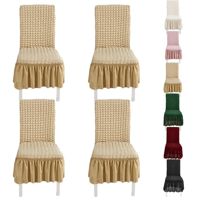 ouxei Popcorn-Stuhlhusse Mit Langem Rock, 1er-/2er-/4er-/6er-Set, Stretch-Parson-Stuhlhusse, Waschbar, Für Hotelhochzeiten(Khaki 4pcs)