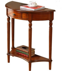 Crescent-shaped Console Table Made of Solid Wood with Drawers and Shelf, 2-Tier Semicircular Side Table for Entrance Area, Elegant Vintage Sofa Table (Cherry Wood Grain) (1000 x 400 x 875 mm)
