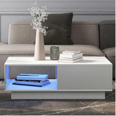 KOMHTOM Coffee Table in White, Side Table, Rectangular Living Room Table, Coffee Table with Two Drawers and 2 Open Compartments for Bedroom, Living Room, 95 x 53 x 37 cm