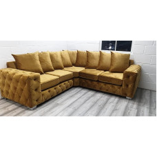 Modern Chesterfield Velvet Upholstered Sofa Mustard Yellow Luxury 5 Seater Corner Sofa for Living Room Stylish Sofas and Couches