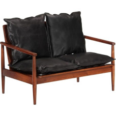 KTHLBRH 2 Seater Sofa Black Genuine Leather and Solid Acacia Wood, Living Room Sofa, Seating Furniture for Sofas & Couches, Perfect Addition to Your Living Room or Guest Room