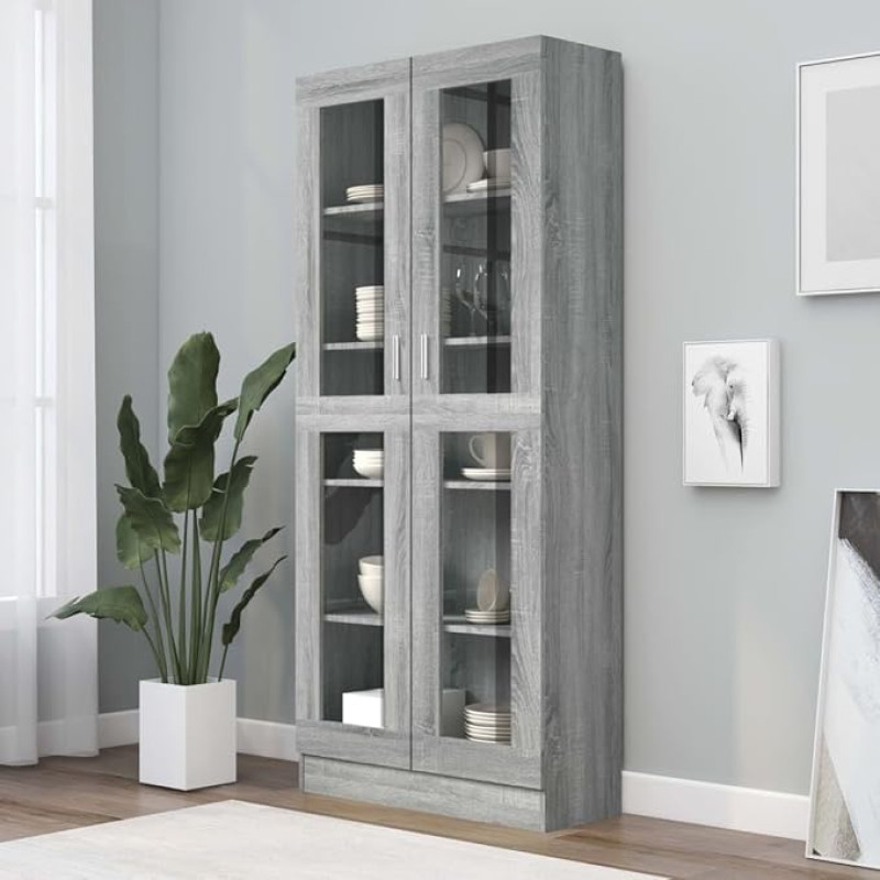 Willood Sonoma Grey Display Cabinet 82.5 x 30.5 x 185.5 cm Wood Material