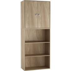 5 Tier Freestanding Display Cabinet Wooden Bookcase Wide Open Shelves Storage (Oak)