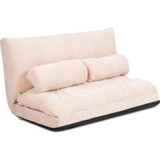 FANTASK 3-in-1 Folding Floor Sofa, 2-Seater Sofa Bed with Sleep Function and Adjustable Backrest, Folding Sofa with 2 Lumbar Cushions, Folding Sofa up to 150 kg for Living Room and Bedroom (Beige)