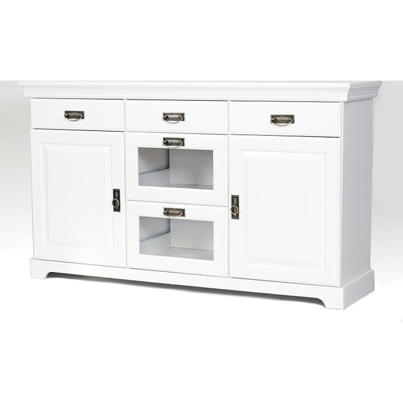 clever-moebel Sideboard, Chest of Drawers Made of Pine Wood, White Lacquered, Cupboard, Sideboard