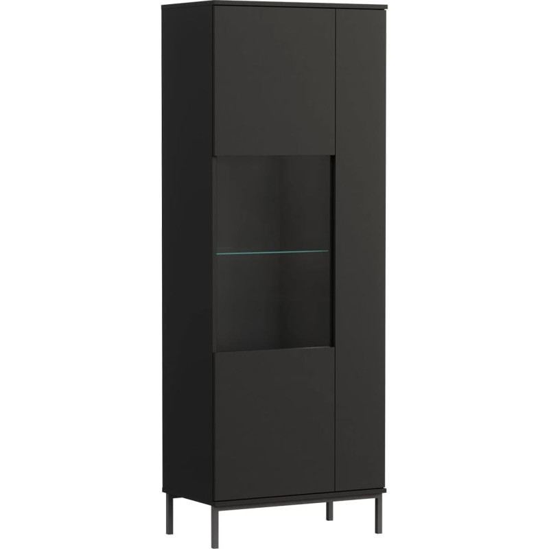 Mirjan24 Nitho NH07 Standing Display Cabinet, Handle-Free Opening System, Display Cabinet, Multi-Purpose Cabinet, Glass Display Cabinet for Living Room (Without Lighting, Black)
