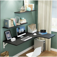 CWCQGH Schwebender Laptop-Schreibtisch zur Wandmontage, Klapptisch aus Holz, Murphy-Schreibtisch, Klapptisch, platzsparender Wandschreibtisch, herunterklappbarer Wandschrei,Black-120 * 70 * 50cm