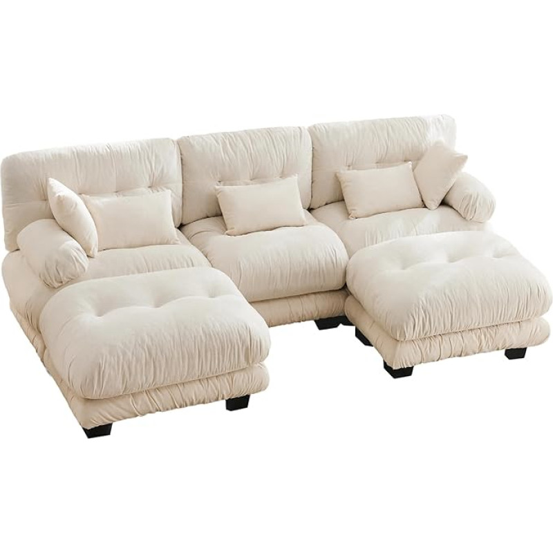 LIFEISLE Modular Sofa U-Shape 300 cm Wide, Large 3-Seater Couch with Footrest, 5-Seater Cloud Sofa, Chaise Lounge Corner Sofa Lounger Sofa for Living Room, Beige