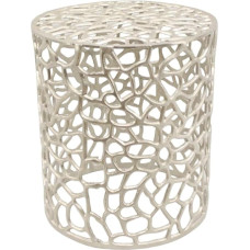 Oriental Side Table DILA Large Diameter 40 cm Round Silver Made of Solid Aluminium Hand-Cast Pure Crafts Designer Metal Coffee Table in Moroccan Style AL-6400