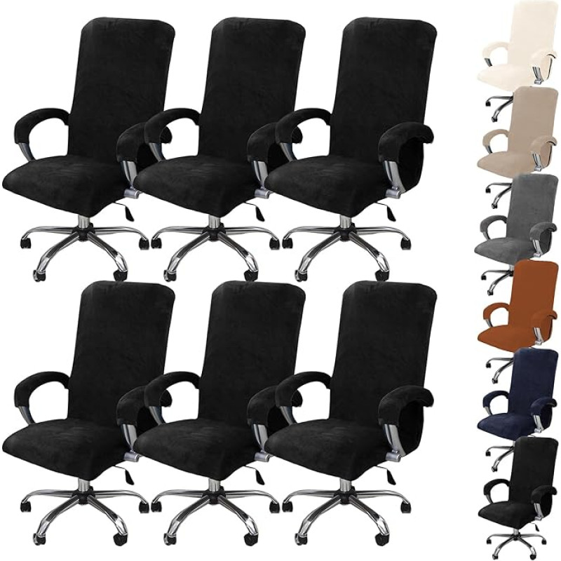 ouxei Weiches Samt-Bürostuhlbezug-Set (1/2/4/6) – Universeller, Dehnbarer Gaming-Stuhlbezug Mit Reißverschluss(Black 6pcs,Large)