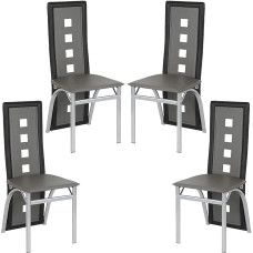 Baiyun Dining Room Chairs, Set of 4, Modern PU Leather Seat with Soft Cushion, Ergonomic Back with Steel Legs, Nordic Style Dining Room Chairs, Extra High (4, Grey and Black)