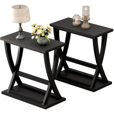 ChooChoo Black Side Table Narrow Side Table with Shelf Modern X Design Narrow Side Table for Living Room Bedroom Small Space, 30 x 60 x 59.4 cm, Black, Pack of 2