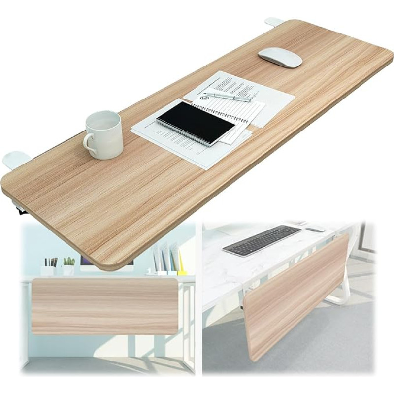 90° verstellbare Tastaturablage, Holz-Schreibtischverlängerung, 55, 65, 75 x 25 cm, C-Klemme, kein Bohren, ergonomische Tipp- und Gaming-Lösung, platzsparend, für Heimbüro