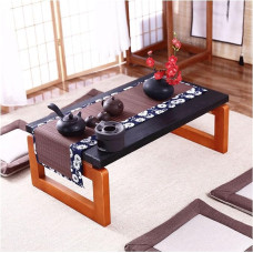 Folding Low Coffee Table Wood Floor Table for Sitting Kotatsu Meditation Desk Bedside Laptop Table for Living Room Bedroom & Office (80x50x30cm)