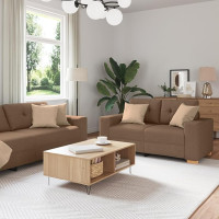 EMYRLXQW 3 Piece Sofa Set with Cushions Brown Fabric