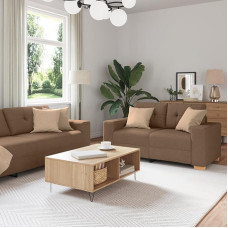 EMYRLXQW 3 Piece Sofa Set with Cushions Brown Fabric