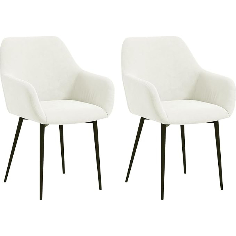 HOMCOM Set of 2 Upholstered Nordic Style Dining Room Chairs, Fabric Kitchen Chairs with Armrests and Steel Legs for the Living Room, 54 x 57 x 80 cm, White/Cream